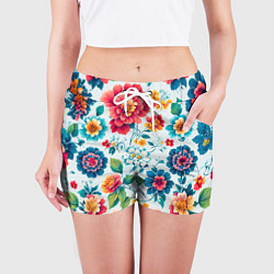 Шорты женские Цветочный узор красивый, цвет: 3D-принт — фото 2
