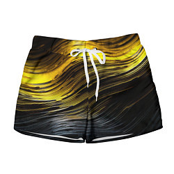 Шорты женские Золотистые волны на черном, цвет: 3D-принт