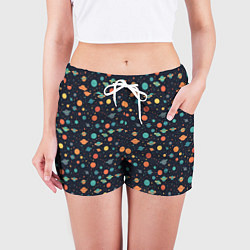 Шорты женские Темный космос с планетами паттерн, цвет: 3D-принт — фото 2