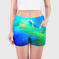 Шорты женские Градиент сине-зелёных оттенков - нейросеть, цвет: 3D-принт — фото 2