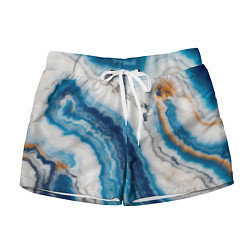Шорты женские Узор волна голубой океанический агат, цвет: 3D-принт