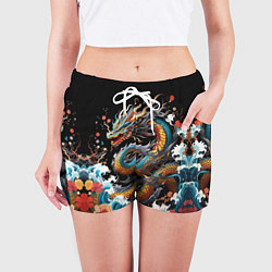 Шорты женские Дракон на волнах в японском стиле арт, цвет: 3D-принт — фото 2