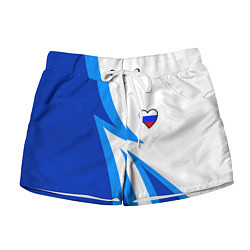 Шорты женские Флаг России в сердечке - синий, цвет: 3D-принт