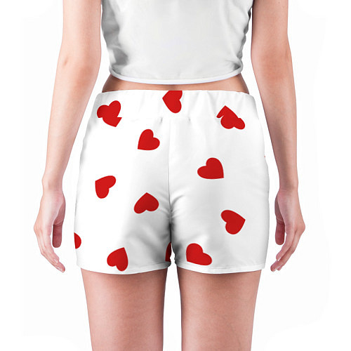 Женские шорты Красные сердечки на белом / 3D-принт – фото 4