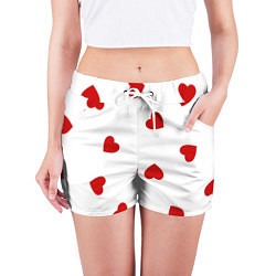 Шорты женские Красные сердечки на белом, цвет: 3D-принт — фото 2