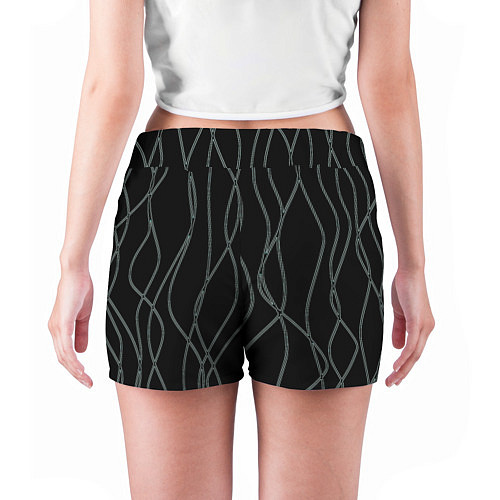Женские шорты Чёрный с кривыми линиями / 3D-принт – фото 4