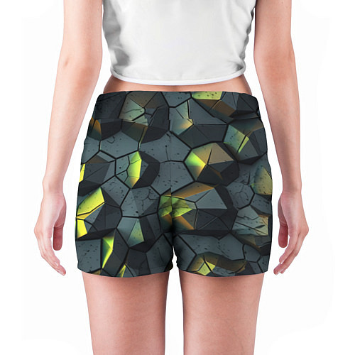 Женские шорты Черная текстура с зелеными камнями / 3D-принт – фото 4