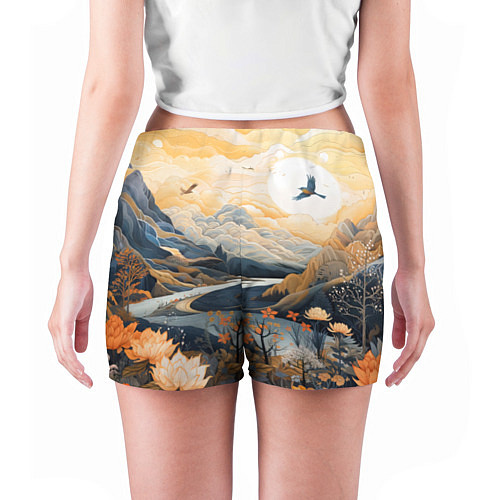 Женские шорты Солнечное утро в цветущих горах / 3D-принт – фото 4