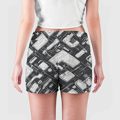 Женские шорты Полосы Чёрно-белые киберпанк / 3D-принт – фото 4