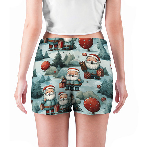 Женские шорты Рождественский узор с Санта Клаусами / 3D-принт – фото 4