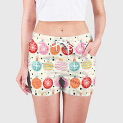 Шорты женские Разноцветные новогодние шары, цвет: 3D-принт — фото 2