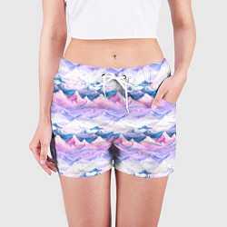 Шорты женские Розовые горы паттерн, цвет: 3D-принт — фото 2