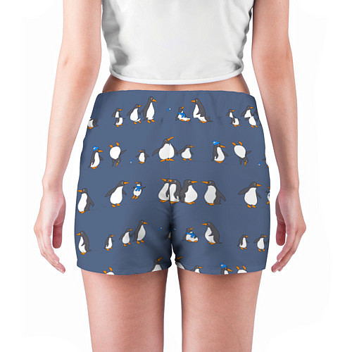 Женские шорты Забавное семейство пингвинов / 3D-принт – фото 4
