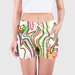 Шорты женские Разноцветные волнистые линии абстракция, цвет: 3D-принт — фото 2