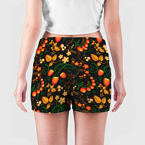 Женские шорты Хохлома - цветы и ягоды / 3D-принт – фото 4