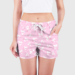 Шорты женские Барби: белые сердца на розовом паттерн, цвет: 3D-принт — фото 2