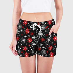 Шорты женские Белые и красные снежинки на черном фоне - нейросет, цвет: 3D-принт — фото 2