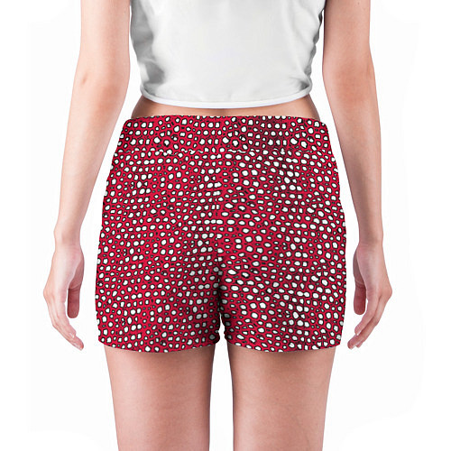 Женские шорты Белые пузырьки на красном фоне / 3D-принт – фото 4
