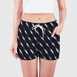 Шорты женские Чёрно-фиолетовый переливающиеся полосы, цвет: 3D-принт — фото 2