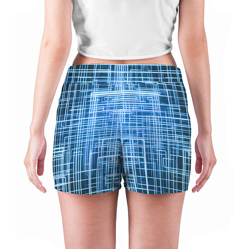Женские шорты Синие неоновые полосы киберпанк / 3D-принт – фото 4