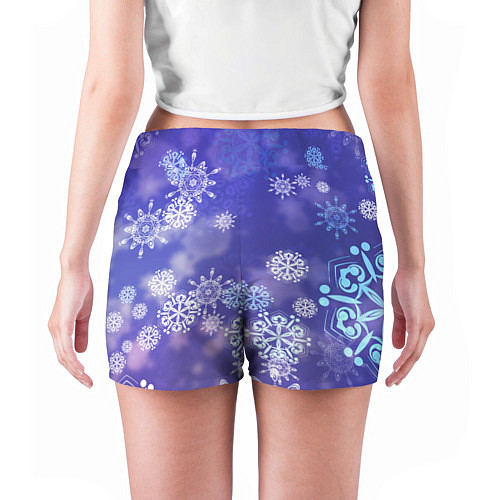 Женские шорты Крупные снежинки на фиолетовом / 3D-принт – фото 4
