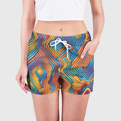 Шорты женские Волнистые линии жёлтые и голубые, цвет: 3D-принт — фото 2