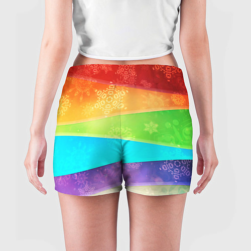 Женские шорты Абстрактный разноцветный волнистый фон со снежинка / 3D-принт – фото 4
