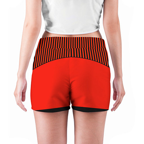 Женские шорты Оранжево черный комбинированный узор в полоску / 3D-принт – фото 4