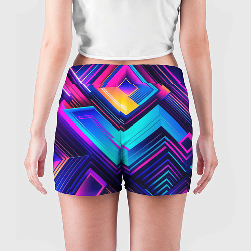 Женские шорты Геометрическая неоновая абстракция / 3D-принт – фото 4