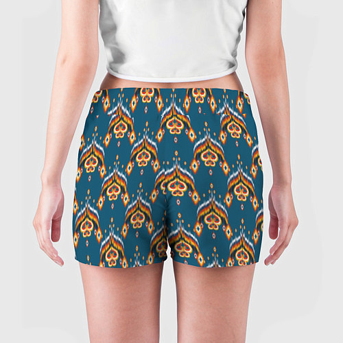 Женские шорты Узбекская имитация ткани икат - синий орнамент / 3D-принт – фото 4