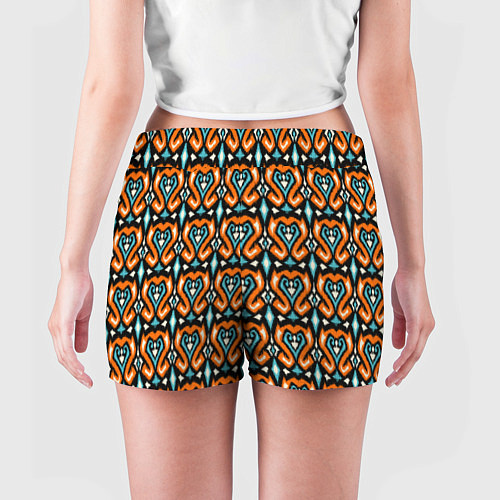 Женские шорты Чёрно - оранжевый мелкий узор в стиле икат / 3D-принт – фото 4