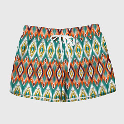 Шорты женские Орнамент икат - имитация аткласной ткани, цвет: 3D-принт