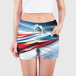 Шорты женские Белая синяя красная абстракция, цвет: 3D-принт — фото 2