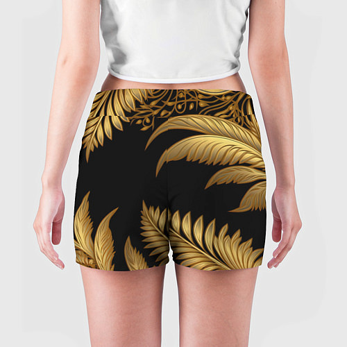 Женские шорты Золотые объемные листья узоры / 3D-принт – фото 4