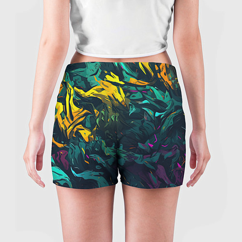 Женские шорты Абстрактный камуфляж в кислотных абстрактных пятна / 3D-принт – фото 4