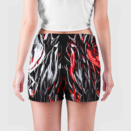 Женские шорты Агрессивные линии белые и красные / 3D-принт – фото 4