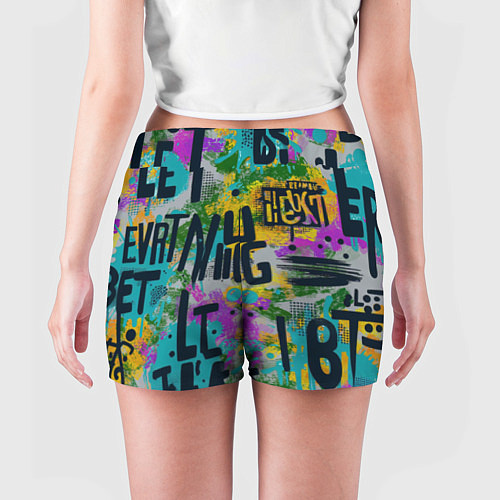 Женские шорты Загадочный абстрактный текст на ярком фоне / 3D-принт – фото 4