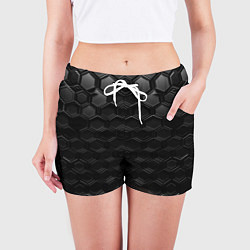 Шорты женские Чёрные текстуры соты, цвет: 3D-принт — фото 2