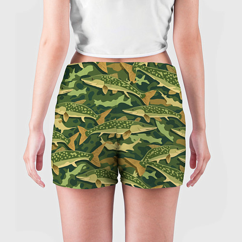Женские шорты Камуфляж рыболова - рыба щука / 3D-принт – фото 4