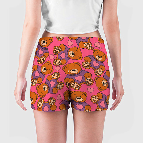 Женские шорты Мишки игрушки в розовых свитерах и сердечки / 3D-принт – фото 4