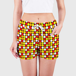 Шорты женские Красные, жёлтые и белые квадраты, цвет: 3D-принт — фото 2