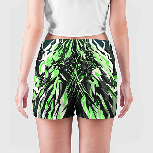 Женские шорты Чёрный материал и зелёные полосы / 3D-принт – фото 4