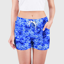 Шорты женские Неоновые сердечки синие, цвет: 3D-принт — фото 2