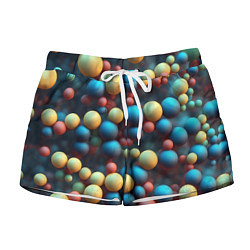 Шорты женские Разноцветные шарики молекул, цвет: 3D-принт