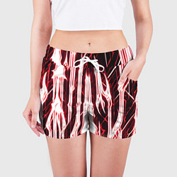 Шорты женские Красные неоновые полосы на чёрном фоне, цвет: 3D-принт — фото 2