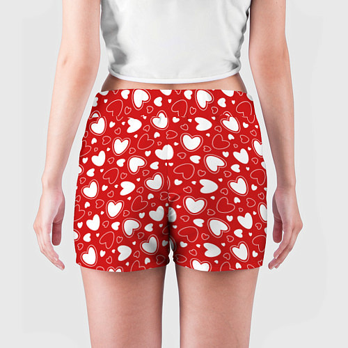 Женские шорты Белые сердечки на красном фоне / 3D-принт – фото 4