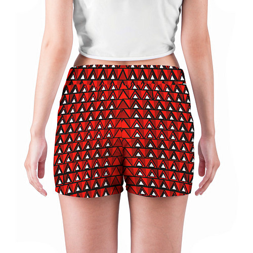 Женские шорты Узор из треугольников с чёрной обводкой красный / 3D-принт – фото 4