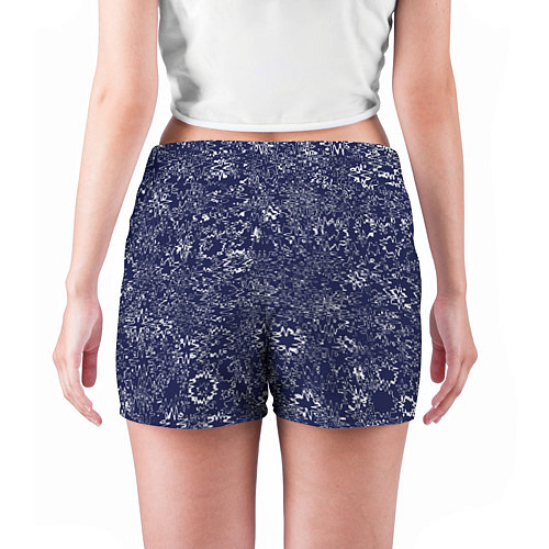 Женские шорты Тёмно-синий с белым абстрактный искажение / 3D-принт – фото 4