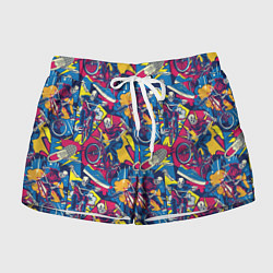 Шорты женские Езда на велосипеде BMX в стиле комиксов, цвет: 3D-принт