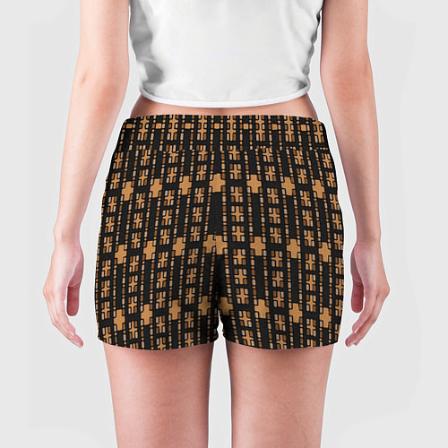 Женские шорты Коричневые кирпичики на чёрном фоне / 3D-принт – фото 4